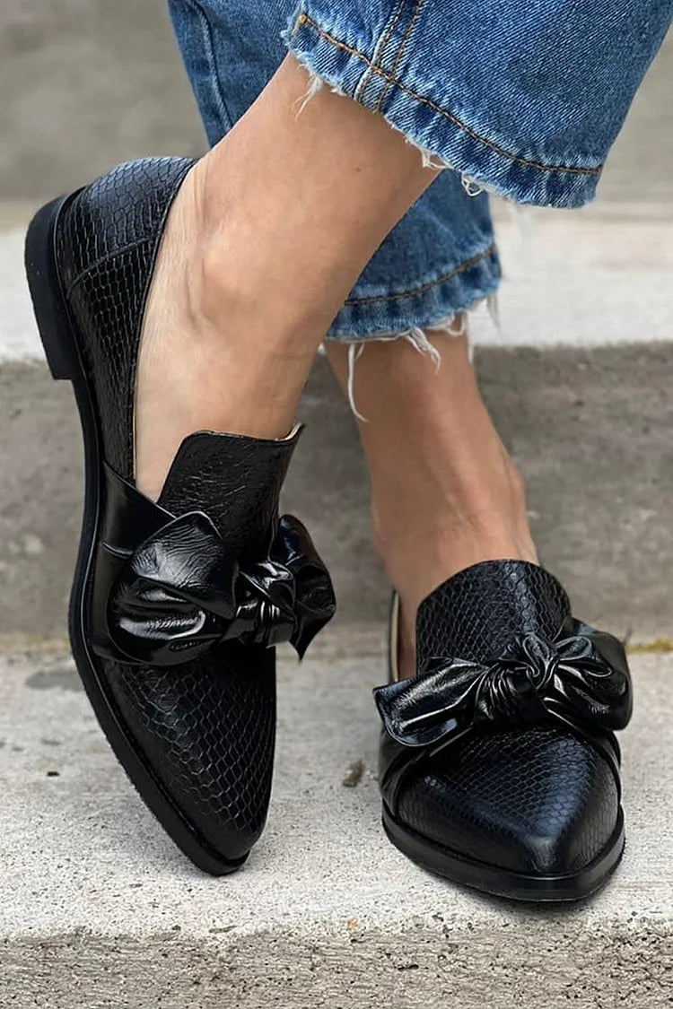 Loafers Dame – Sløjfe Loafers med Spids Tå i Slangeprint