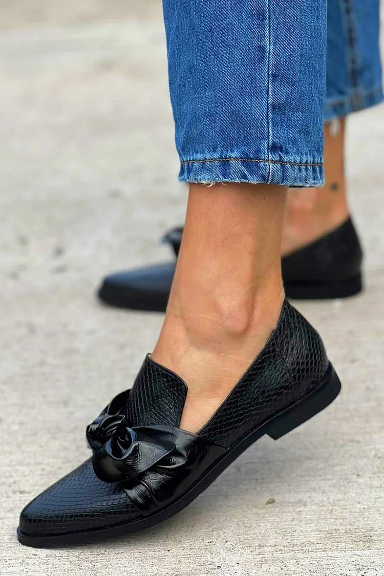 Loafers Dame – Sløjfe Loafers med Spids Tå i Slangeprint