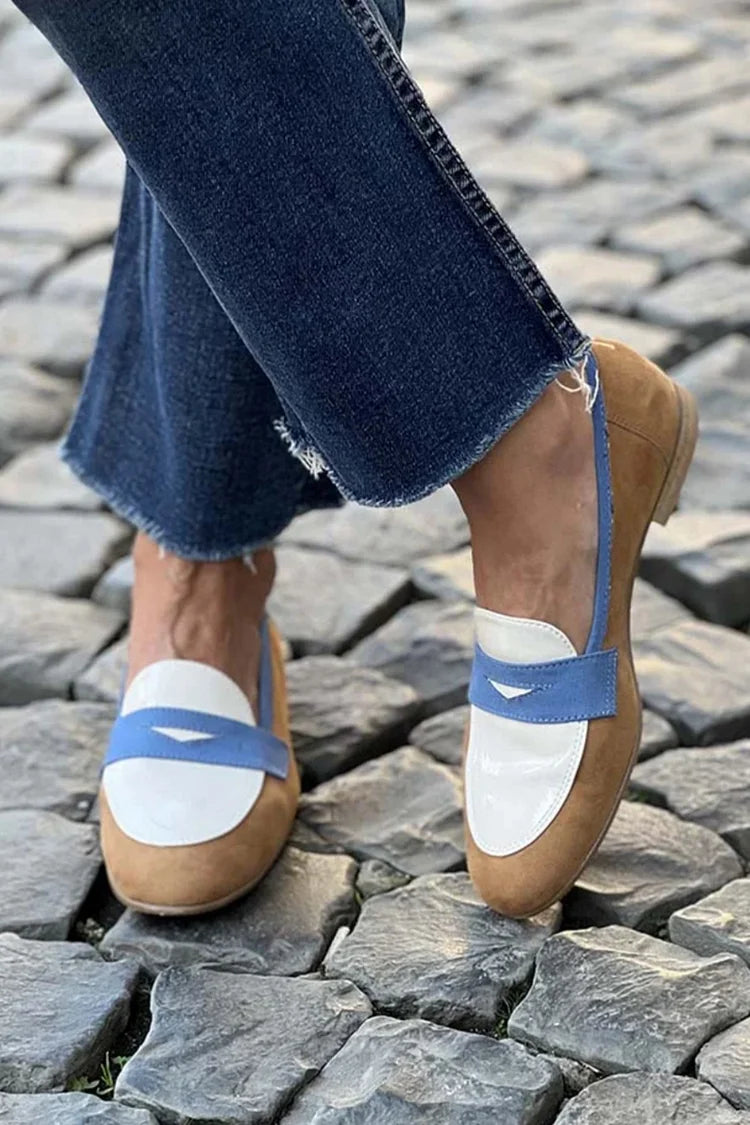 Loafersy Damskie – Loafersy Penny Colour Block na Płaskiej Podeszwie