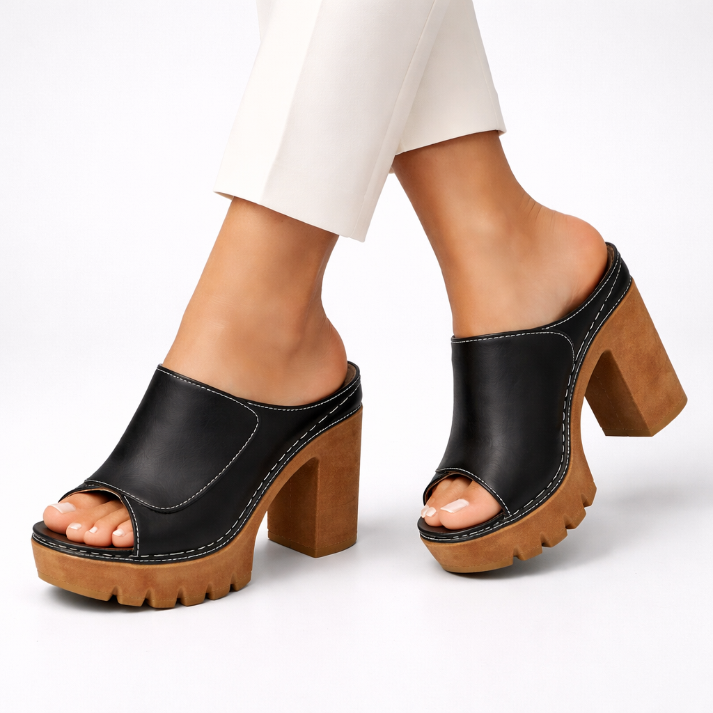 Platform Mules Women – Block Heel Peep Toe Heeled Mules