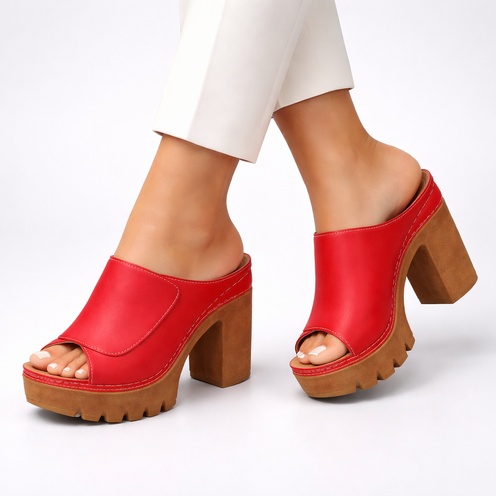 Platform Mules Women – Block Heel Peep Toe Heeled Mules