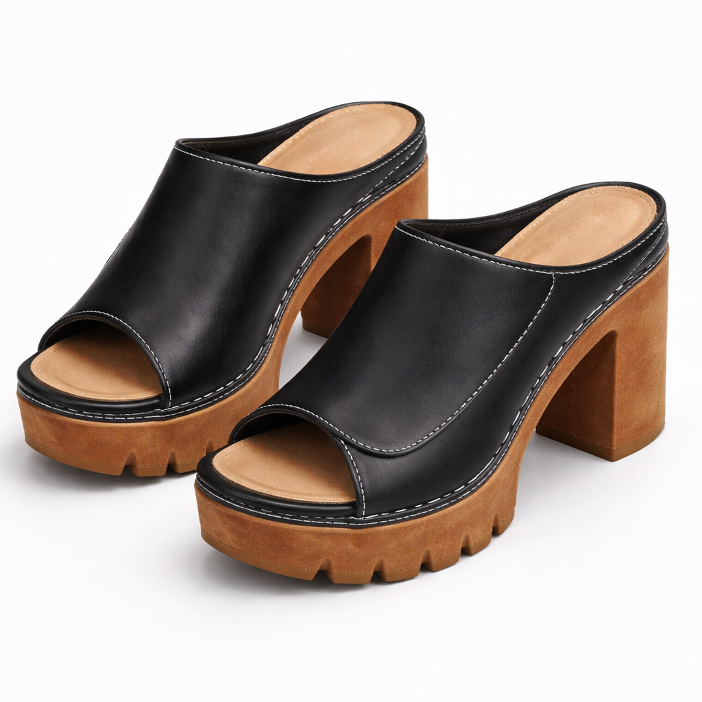 Platform Mules Women – Block Heel Peep Toe Heeled Mules