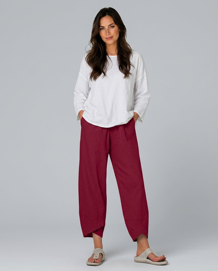 Hørbukser Dame Cropped – Straight Leg med Løs Pasform
