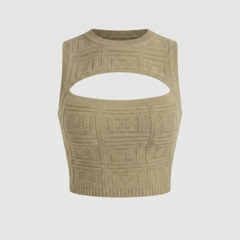 Strik Tanktop Dame Cut-Out – Cropped Ærmeløs Top til Sommer