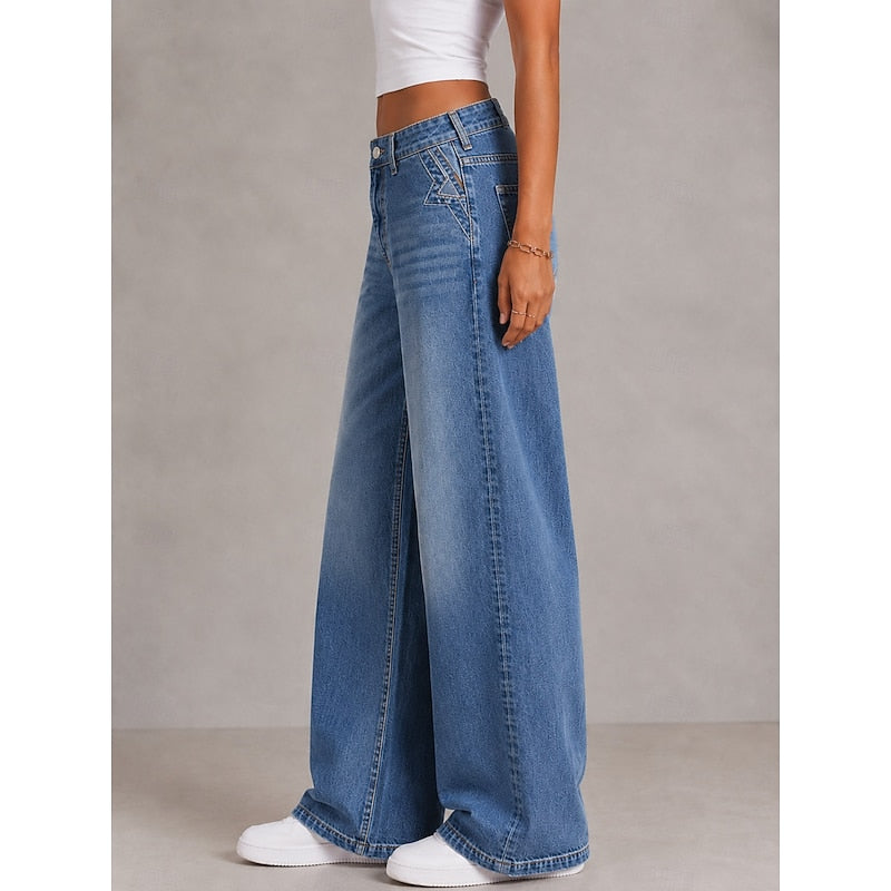 Vide Jeans Dame – Højtaljede Blå Denim Bukser med Vidt Ben