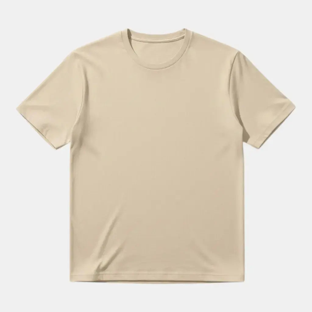 Panorla men's light beige cotton t-shirt with short sleeves and a round neck. Comfortable fit for everyday wear.