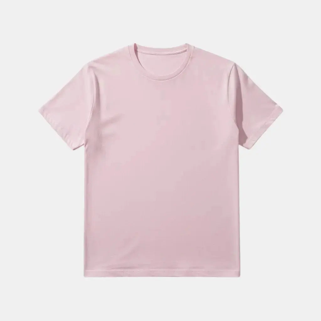 Panorla men's light pink cotton t-shirt with short sleeves and a round neck. Comfortable fit for everyday wear.