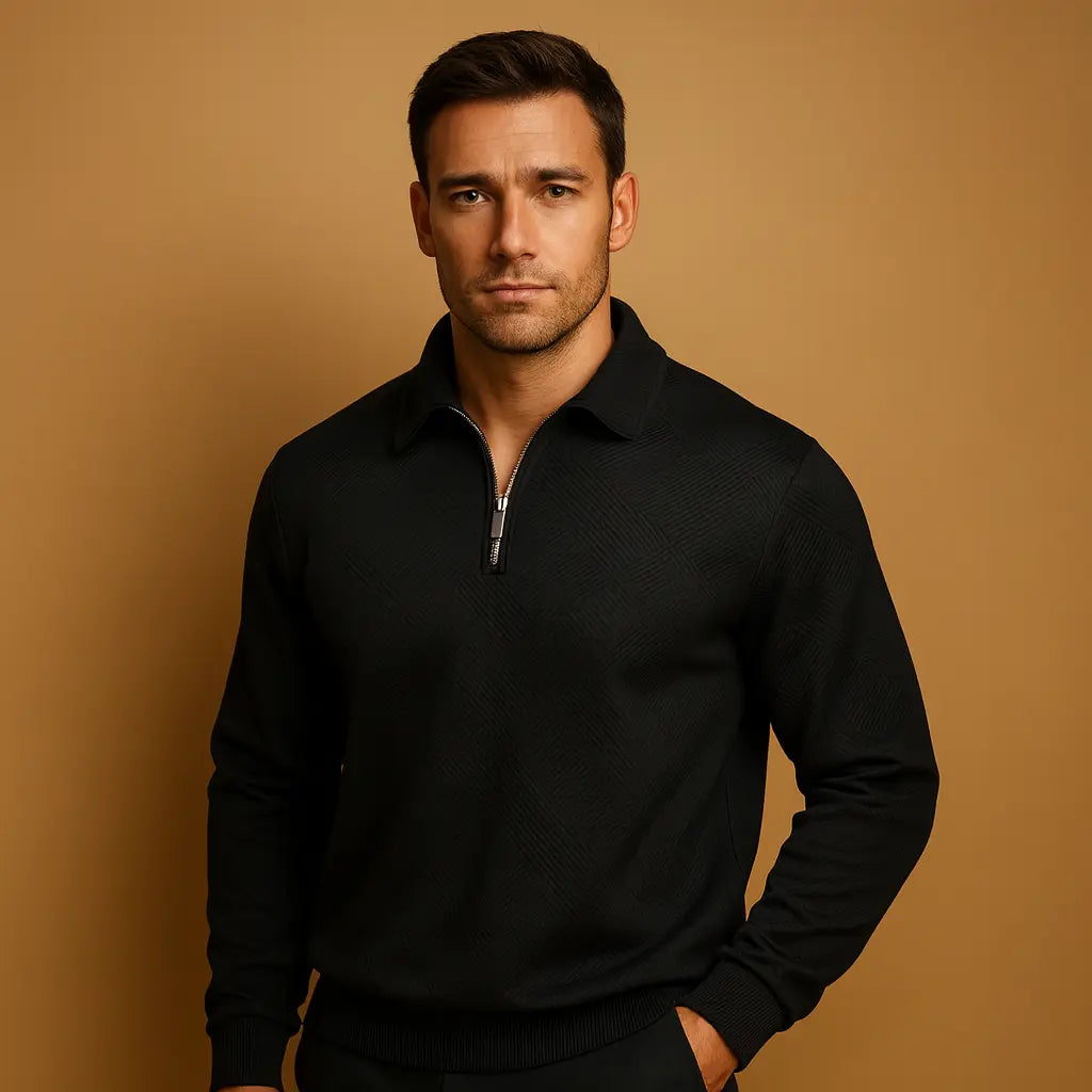 Sweater Herre – Quarter-Zip med Geometrisk Mønster – Let Varm Komfort til Hverdagsbrug