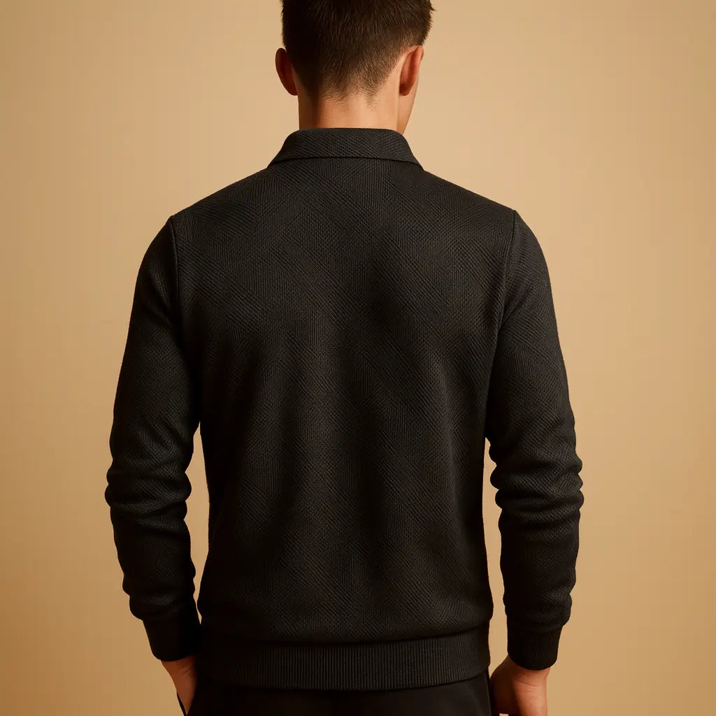 Sweater Herre – Quarter-Zip med Geometrisk Mønster – Let Varm Komfort til Hverdagsbrug