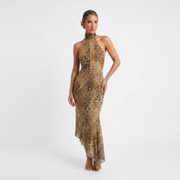 Leopard Maxikjole Dame Halterneck – Dyreprint