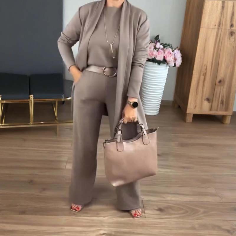 Ingrid Striksæt Dame 3-Delt – Lang Cardigan, Top og Bukser