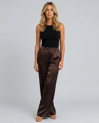 Satin Bukser Dame – Højtaljede Straight Leg Bukser med Plissé