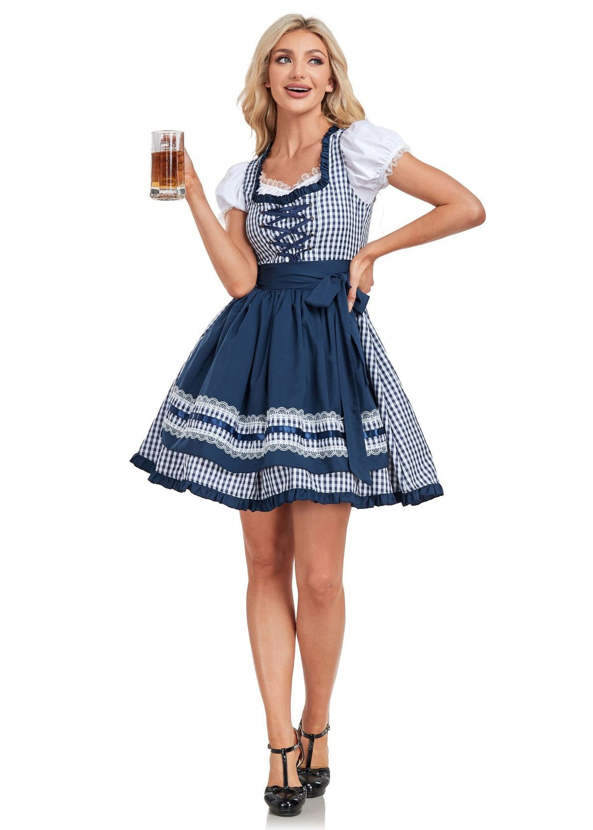 Oktoberfest Kostume Dame Dirndl Blå – Kjole, Forklæde og Bluse