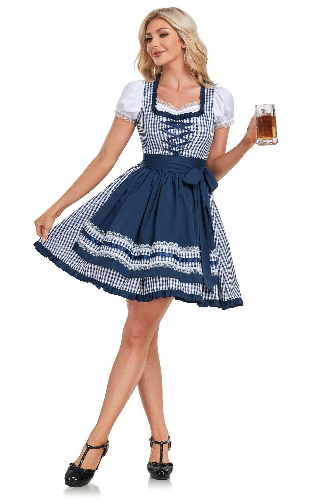 Oktoberfest Kostume Dame Dirndl Blå – Kjole, Forklæde og Bluse