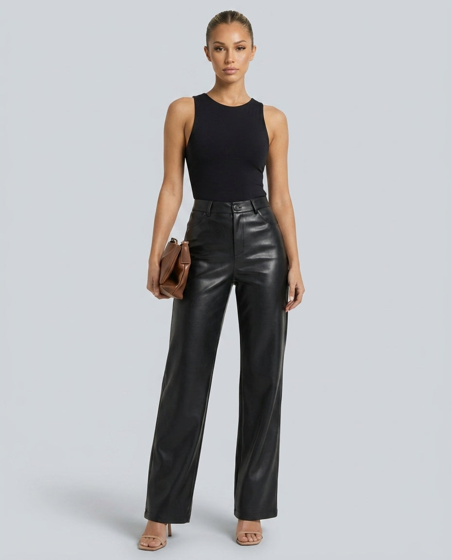 Faux Leather Trousers Women – High Waist Straight Leg Trousers