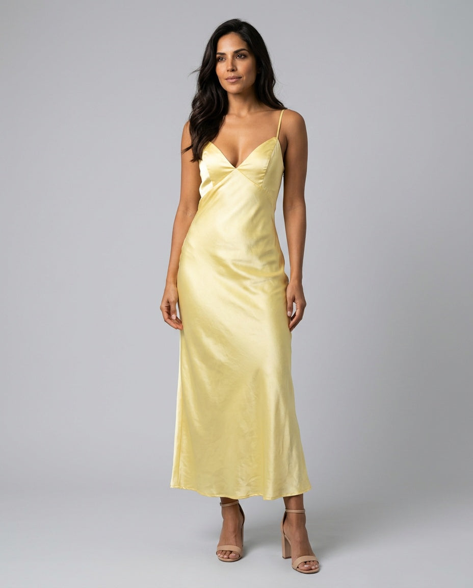 Satin Slip Maxikjole Dame – Stropper Festkjole