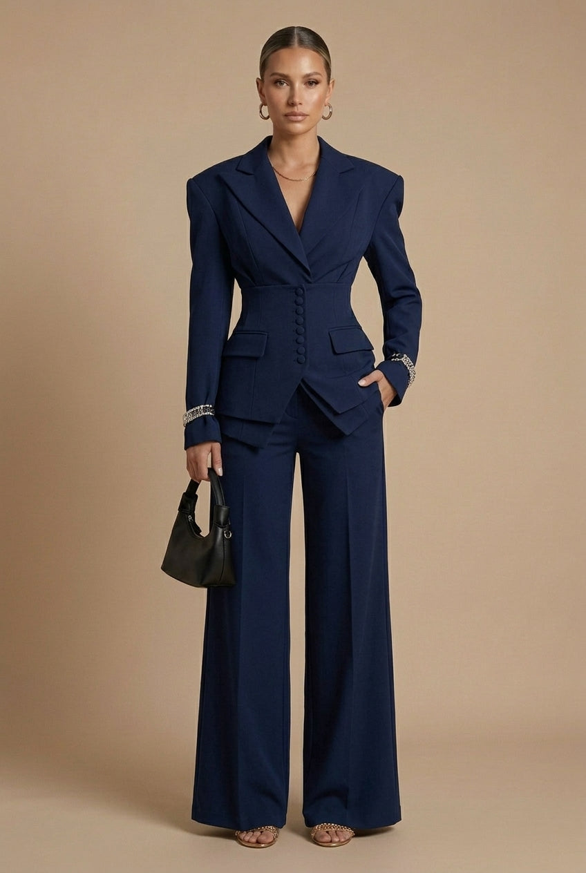 Vera | Skræddersyet Jakkesæt Dame med Peaked Lapel & Vide Bukser | Elegant Look til Kontor og Aften Events 6