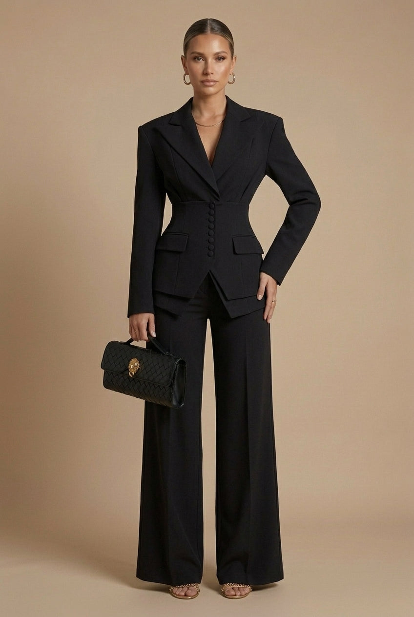 Vera | Skræddersyet Jakkesæt Dame med Peaked Lapel & Vide Bukser | Elegant Look til Kontor og Aften Events 9