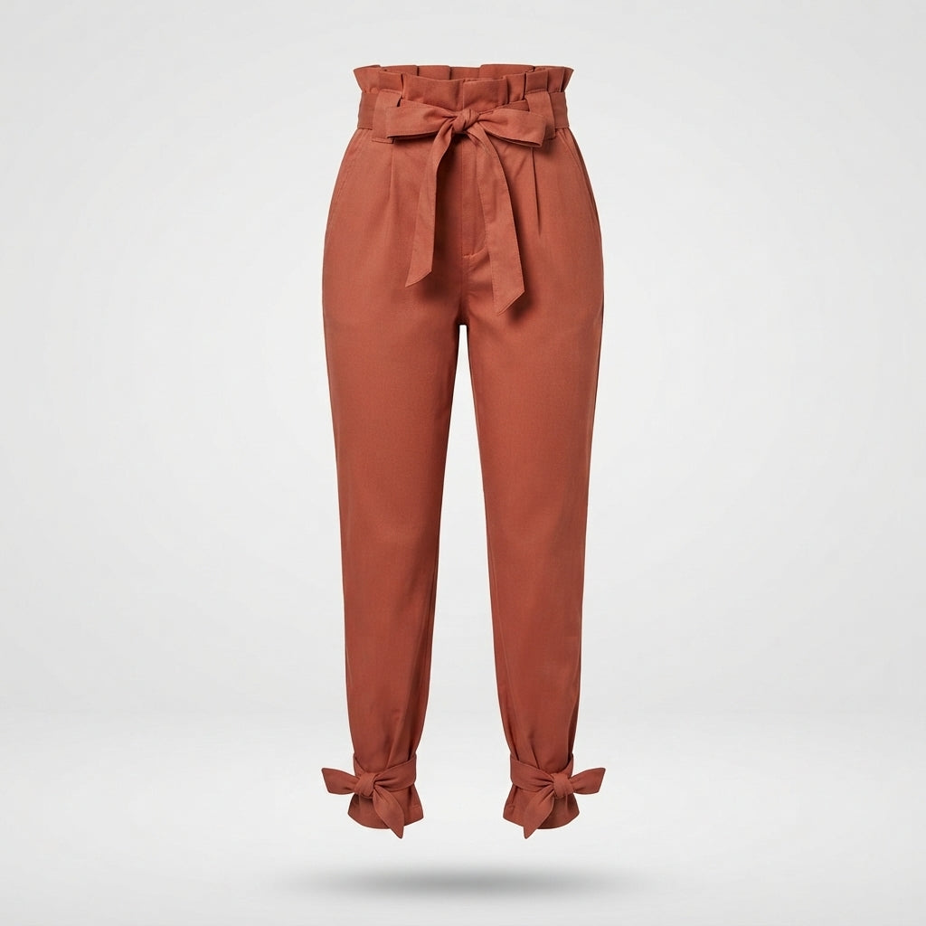 Paperbag Pants Women High Waist – Tie Belt Tapered Pants for Work