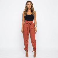Paperbag Pants Women High Waist – Tie Belt Tapered Pants for Work