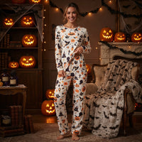 Halloween Pyjamas Dame Sæt – Langærmet Nattøj med Græskar og Spøgelser