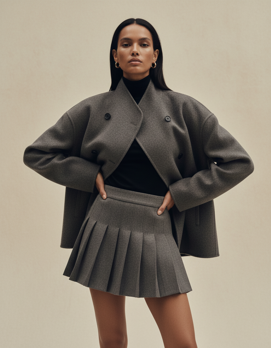 Edda | Lang Frakke Dame med Asymmetrisk Knaplukning | Elegant Design til Efterår og Vinter 1