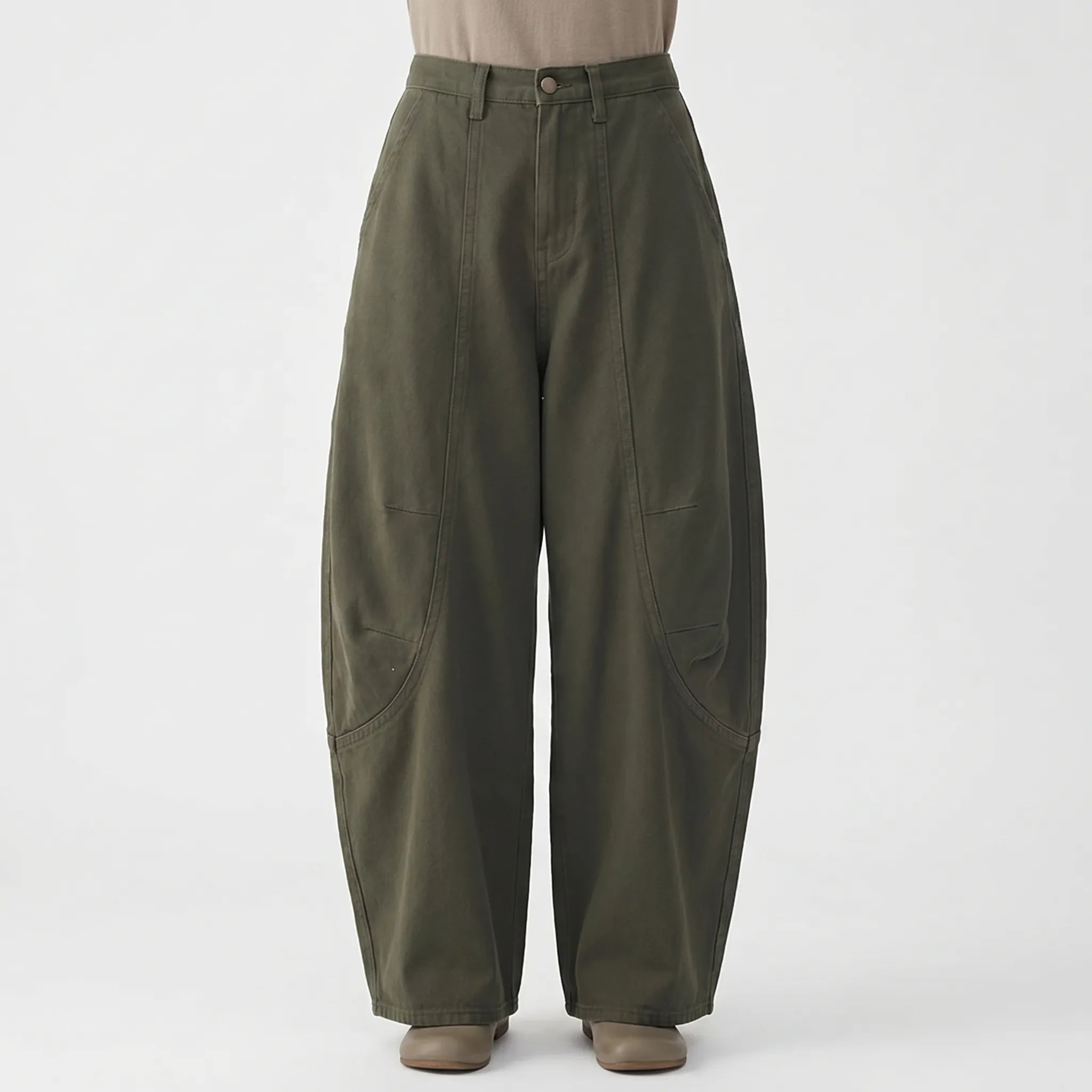 Barrel Jeans Dame Baggy – Buede Sømme, Vide Ben Højtaljet