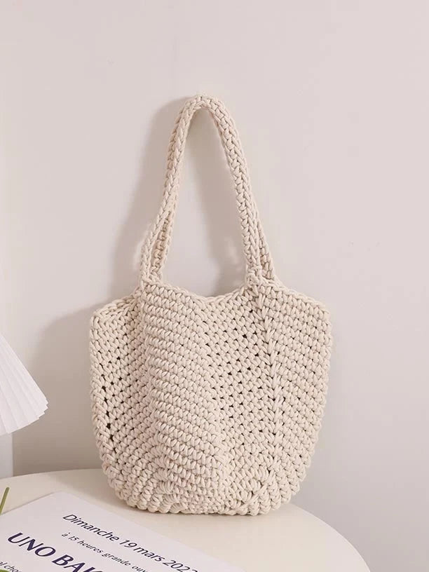 Hæklet Bucket Bag Dame – Strandtaske med Skulderrem