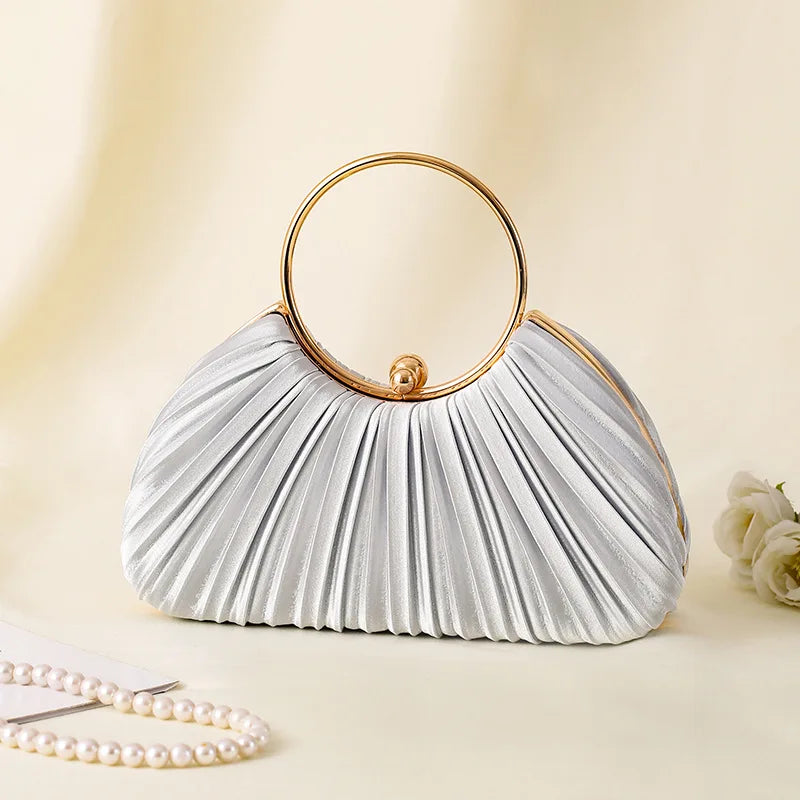 Pleated Clutch Bag Women – Evening Bag with Ring Handle