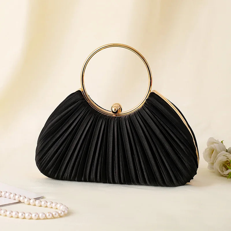 Pleated Clutch Bag Women – Evening Bag with Ring Handle
