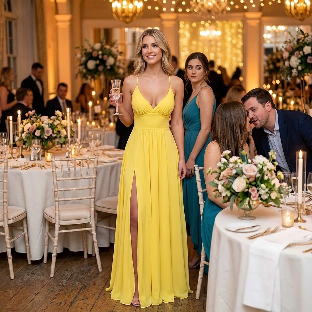 Chiffon Maxi Dress Women – V-Neck Wedding Guest Dress with Slit