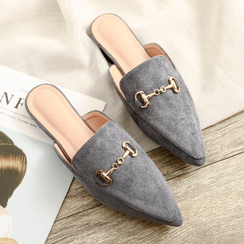 Mules Dame med Kædespænde – Spids Tå Slip-On Blokhæl