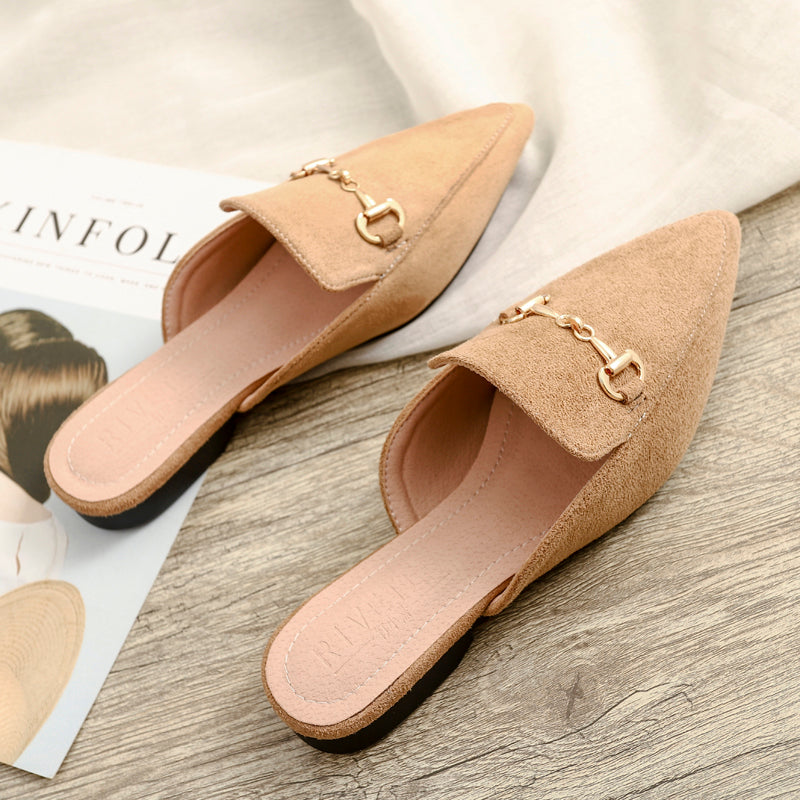 Mules Dame med Kædespænde – Spids Tå Slip-On Blokhæl