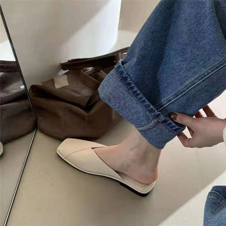 Square Toe Mules Women – Flat Crossover Strap Slip-On