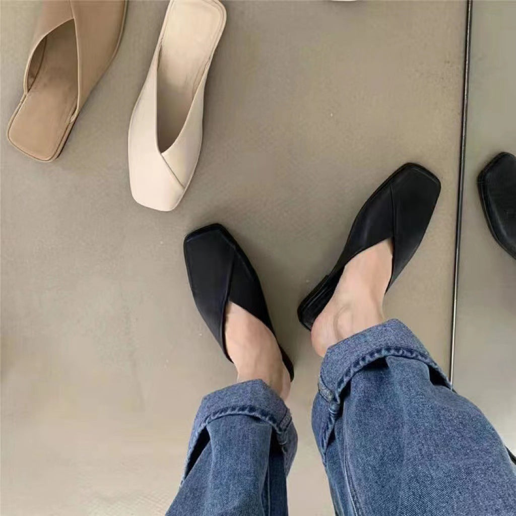 Square Toe Mules Women – Flat Crossover Strap Slip-On