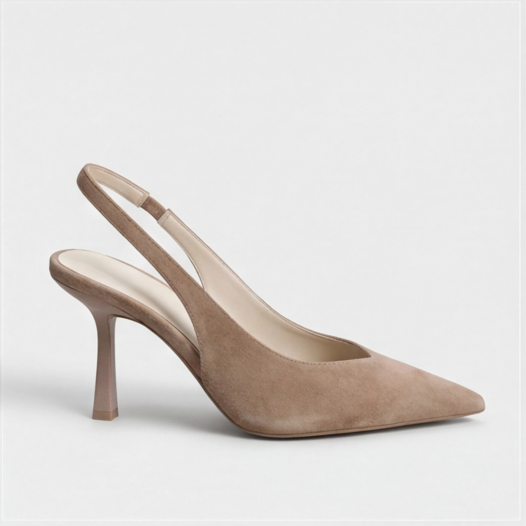 Slingback Pumps Women – Taupe Suede Pumps with Pointed Toe