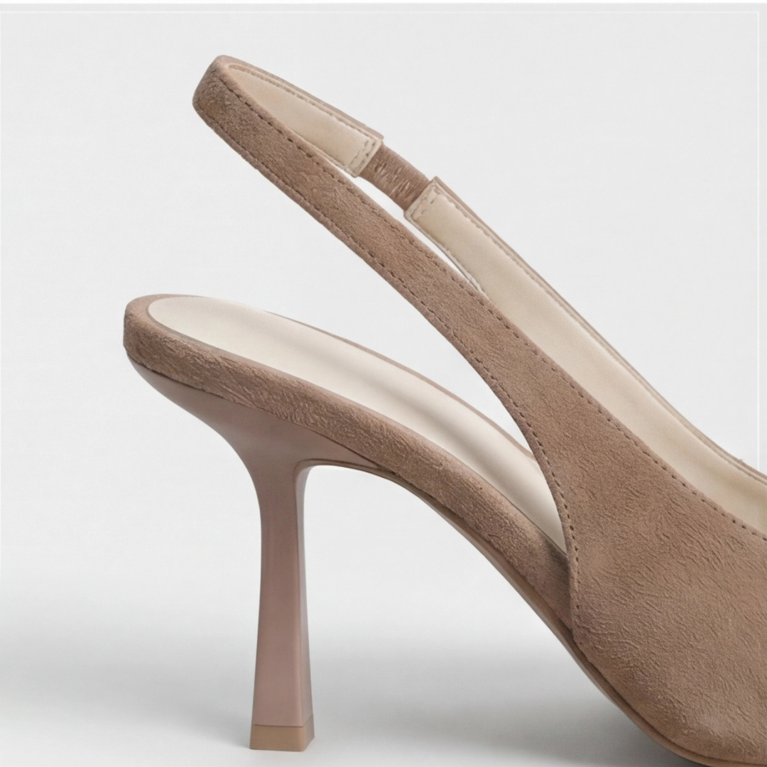 Slingback Pumps Women – Taupe Suede Pumps with Pointed Toe