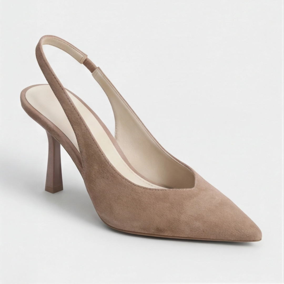 Slingback Pumps Women – Taupe Suede Pumps with Pointed Toe