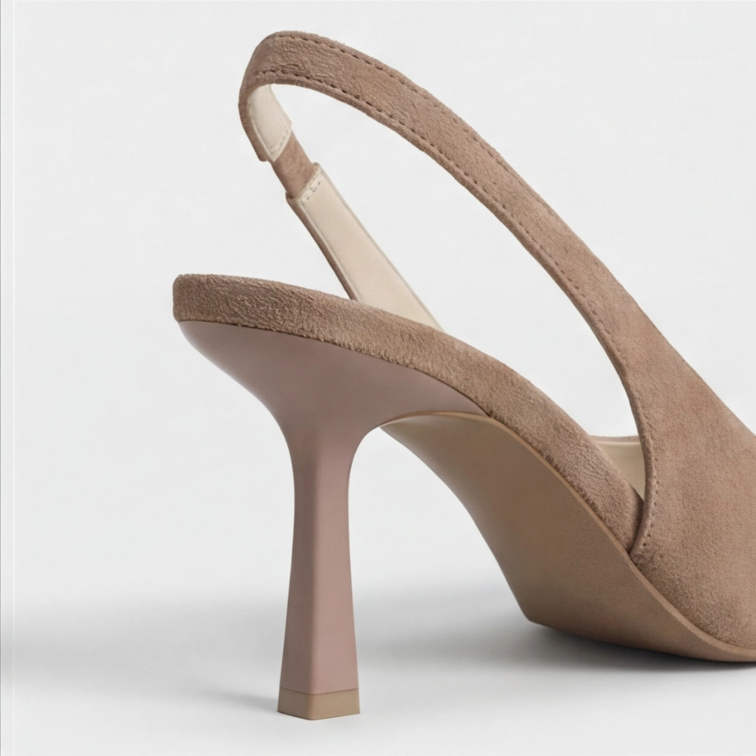 Slingback Pumps Women – Taupe Suede Pumps with Pointed Toe