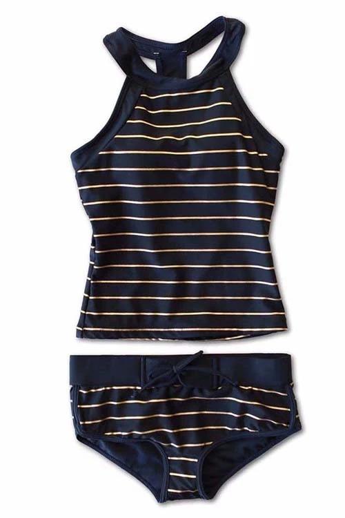 Tankini Sæt Dame 2-Delt – Racerback Strandbadetøj med Striber