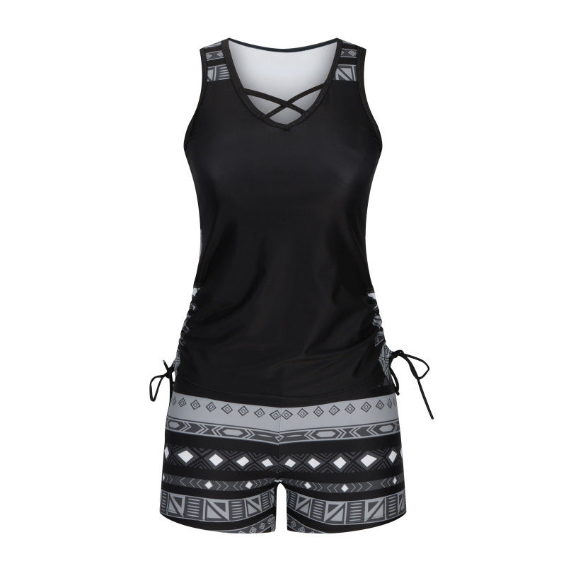 Tankini Set Women 2-Piece – Criss-Cross Neck Beach Swimwear with Shorts