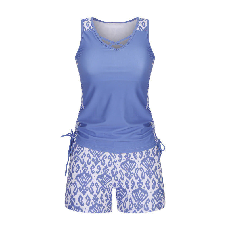 Tankini Set Women 2-Piece – Criss-Cross Neck Beach Swimwear with Shorts