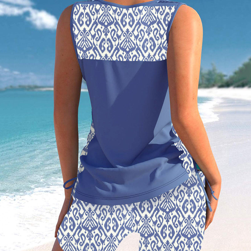 Tankini Set Women 2-Piece – Criss-Cross Neck Beach Swimwear with Shorts