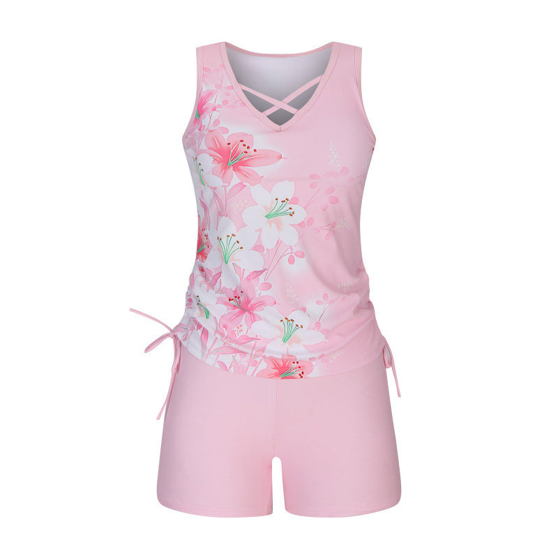 Tankini Set Women 2-Piece – Criss-Cross Neck Beach Swimwear with Shorts