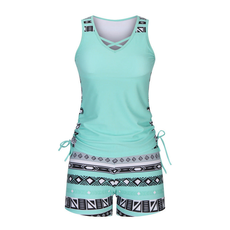 Tankini Set Women 2-Piece – Criss-Cross Neck Beach Swimwear with Shorts