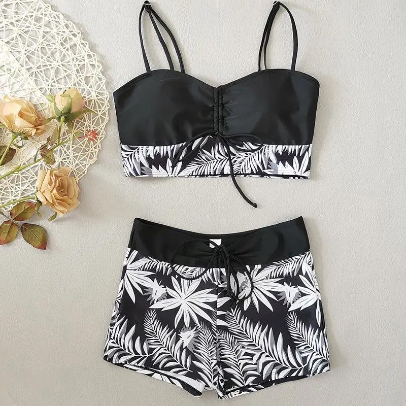 Tankini Sæt Dame 2-Delt – Bindebånd Strandbadetøj med Tropeprint