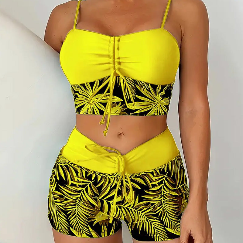 Tankini Sæt Dame 2-Delt – Bindebånd Strandbadetøj med Tropeprint