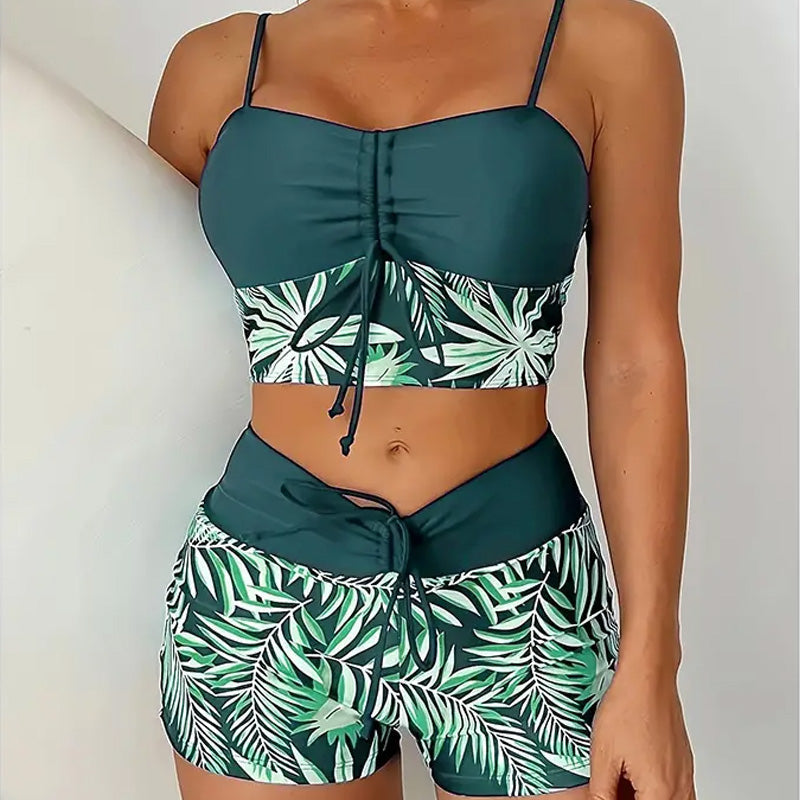 Tankini Sæt Dame 2-Delt – Bindebånd Strandbadetøj med Tropeprint