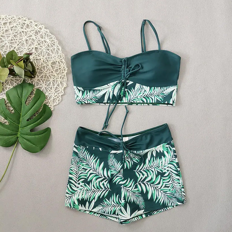 Tankini Sæt Dame 2-Delt – Bindebånd Strandbadetøj med Tropeprint