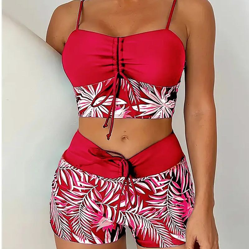 Tankini Sæt Dame 2-Delt – Bindebånd Strandbadetøj med Tropeprint